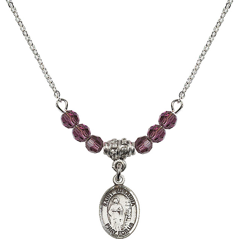 Sterling Silver Saint Susanna Birthstone Necklace with Amethyst Beads - 9280