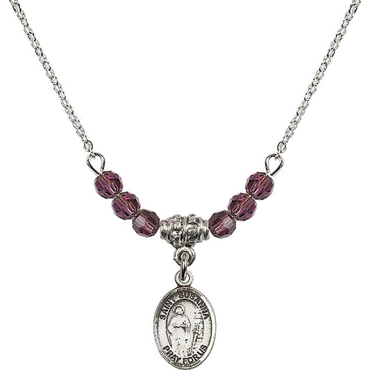 Sterling Silver Saint Susanna Birthstone Necklace with Amethyst Beads - 9280