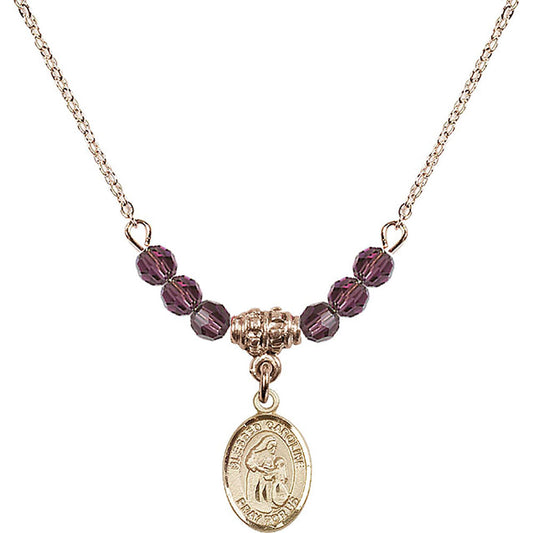 14kt Gold Filled Blessed Caroline Gerhardinger Birthstone Necklace with Amethyst Beads - 9281