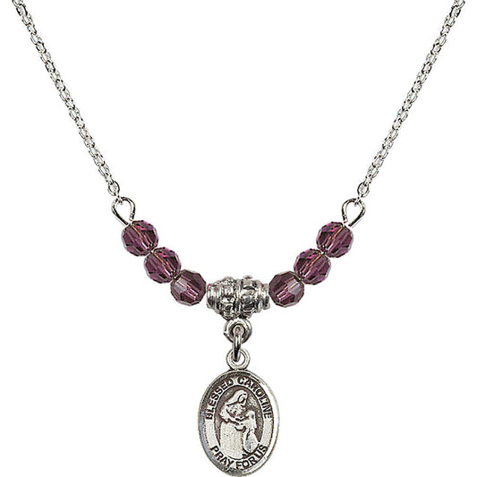 Sterling Silver Blessed Caroline Gerhardinger Birthstone Necklace with Amethyst Beads - 9281