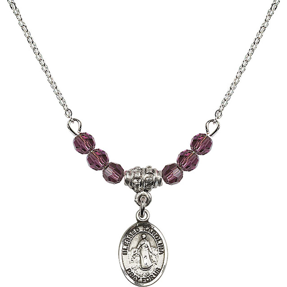 Sterling Silver Blessed Karolina Kozkowna Birthstone Necklace with Amethyst Beads - 9283