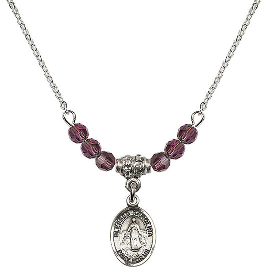 Sterling Silver Blessed Karolina Kozkowna Birthstone Necklace with Amethyst Beads - 9283