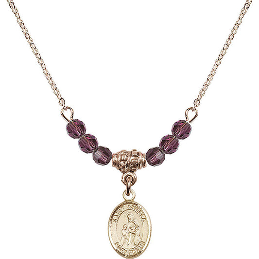 14kt Gold Filled Saint Angela Merici Birthstone Necklace with Amethyst Beads - 9284