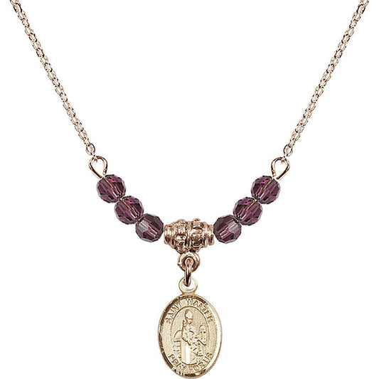 14kt Gold Filled Saint Walter of Pontoise Birthstone Necklace with Amethyst Beads - 9285