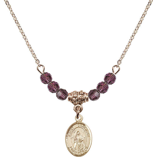 14kt Gold Filled Saint Deborah Birthstone Necklace with Amethyst Beads - 9286