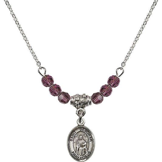 Sterling Silver Saint Deborah Birthstone Necklace with Amethyst Beads - 9286