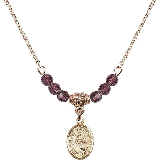 14kt Gold Filled Our Lady of Good Counsel Birthstone Necklace with Amethyst Beads - 9287