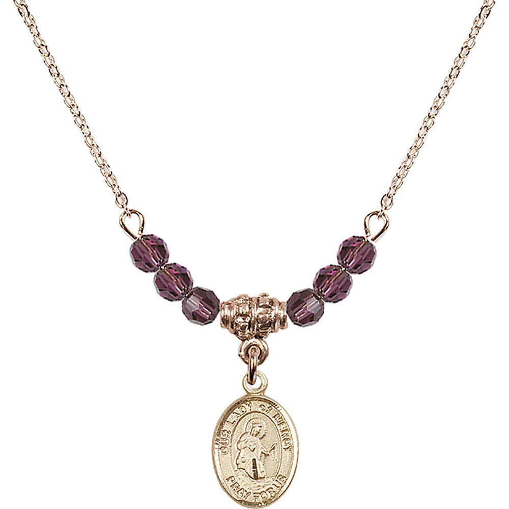 14kt Gold Filled Our Lady of Mercy Birthstone Necklace with Amethyst Beads - 9289