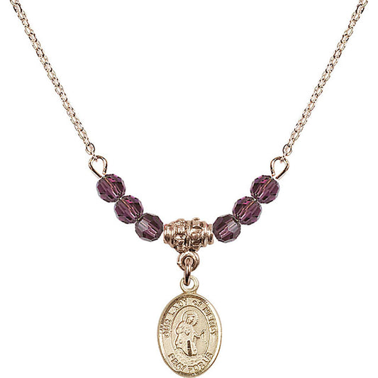 14kt Gold Filled Our Lady of Mercy Birthstone Necklace with Amethyst Beads - 9289