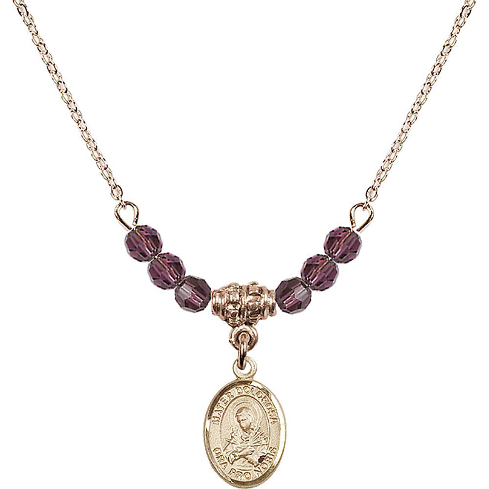 14kt Gold Filled Mater Dolorosa Birthstone Necklace with Amethyst Beads - 9290