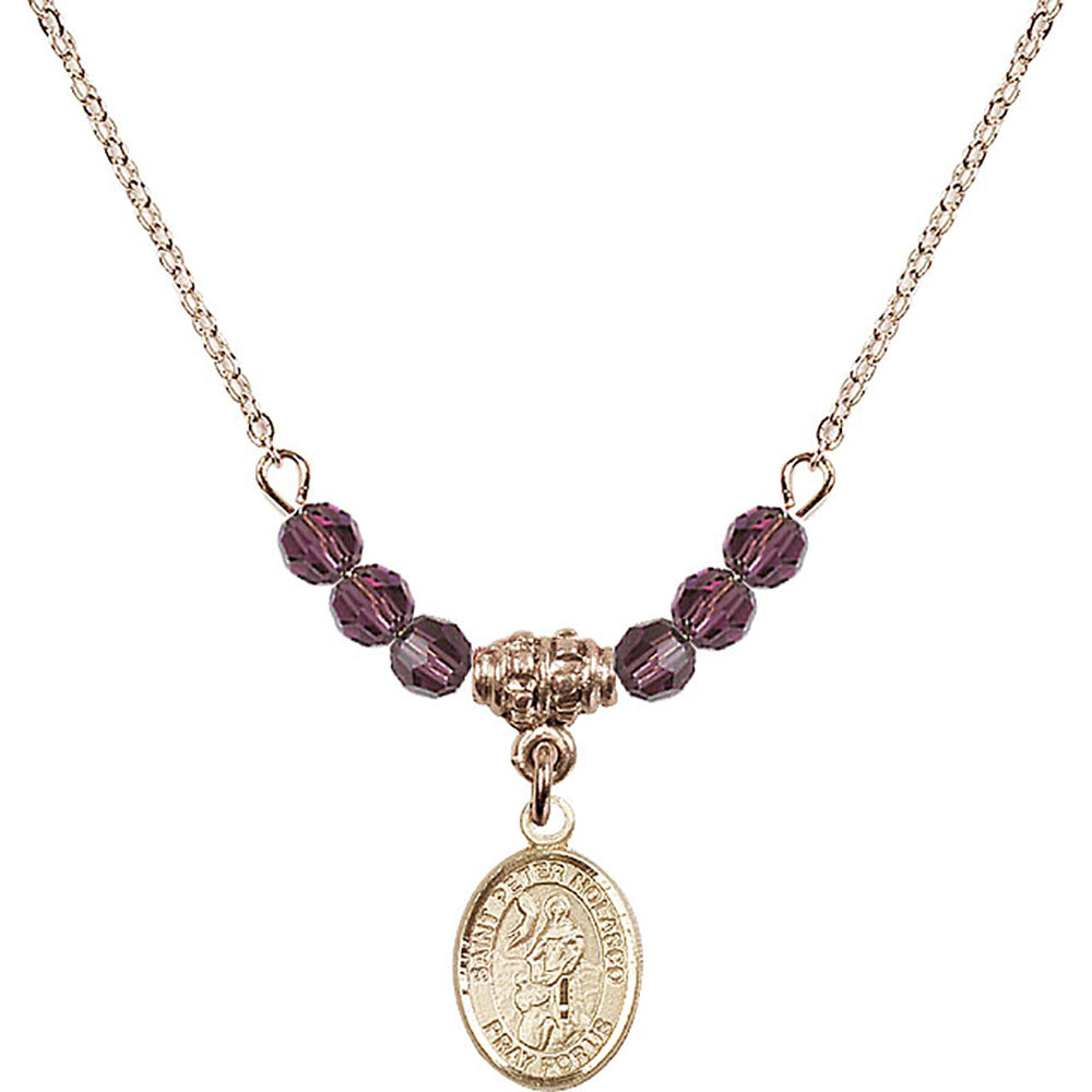 14kt Gold Filled Saint Peter Nolasco Birthstone Necklace with Amethyst Beads - 9291
