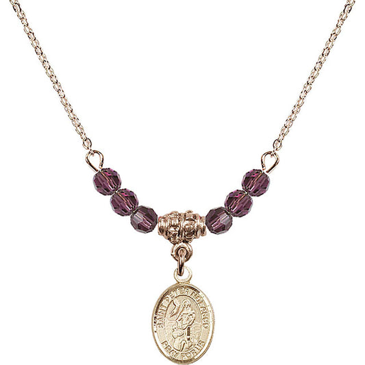 14kt Gold Filled Saint Peter Nolasco Birthstone Necklace with Amethyst Beads - 9291