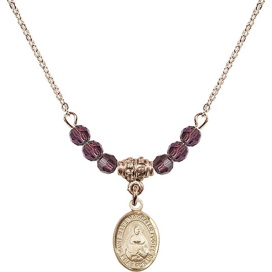14kt Gold Filled Saint Marie Magdalen Postel Birthstone Necklace with Amethyst Beads - 9294