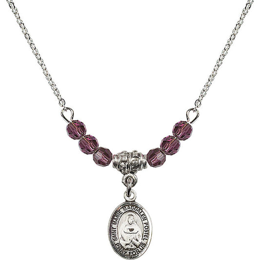 Sterling Silver Saint Marie Magdalen Postel Birthstone Necklace with Amethyst Beads - 9294