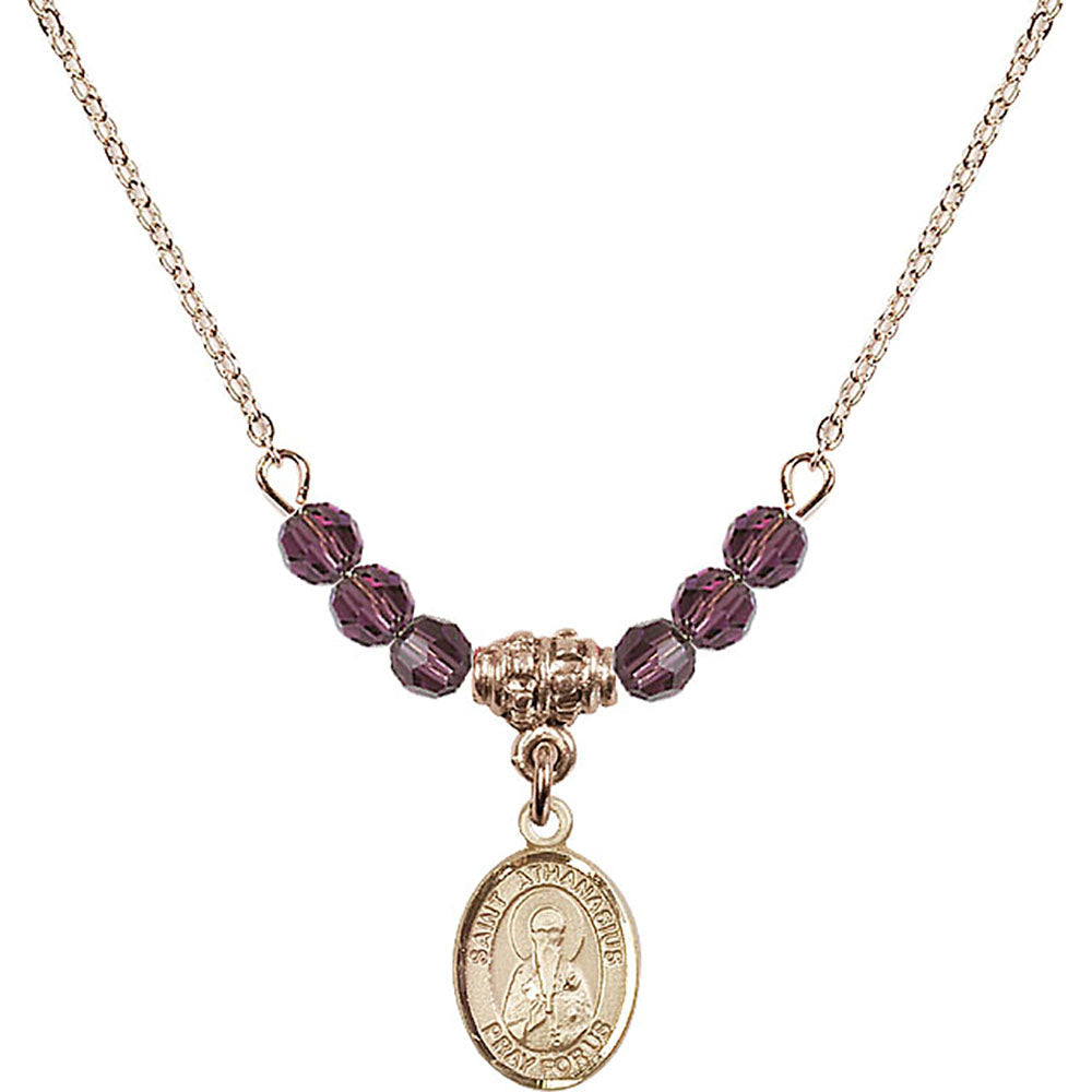 14kt Gold Filled Saint Athanasius Birthstone Necklace with Amethyst Beads - 9296