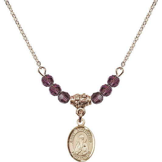 14kt Gold Filled Saint Athanasius Birthstone Necklace with Amethyst Beads - 9296