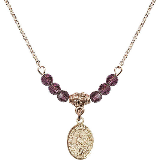 14kt Gold Filled Saint Lidwina of Schiedam Birthstone Necklace with Amethyst Beads - 9297