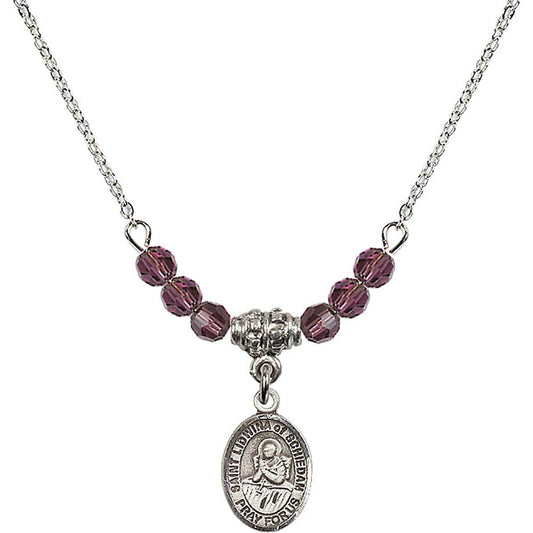 Sterling Silver Saint Lidwina of Schiedam Birthstone Necklace with Amethyst Beads - 9297