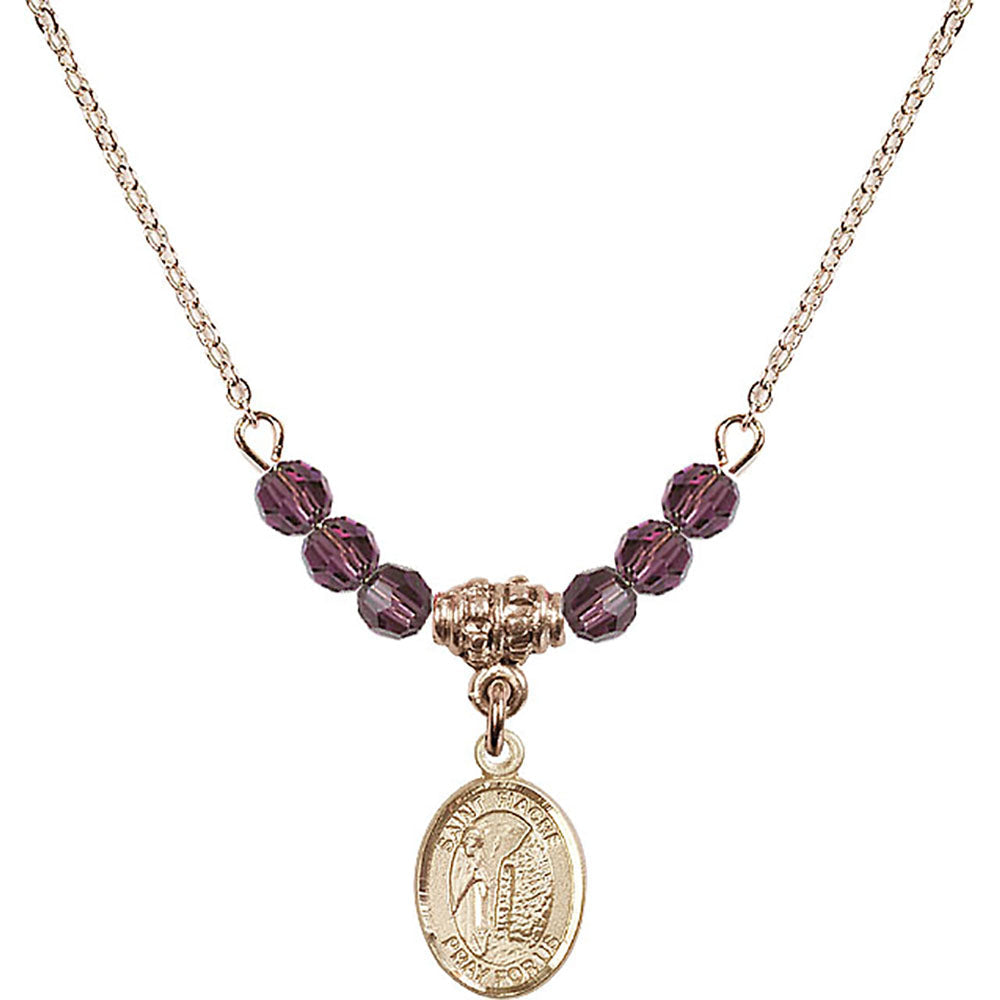 14kt Gold Filled Saint Fiacre Birthstone Necklace with Amethyst Beads - 9298