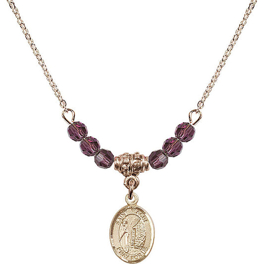 14kt Gold Filled Saint Fiacre Birthstone Necklace with Amethyst Beads - 9298