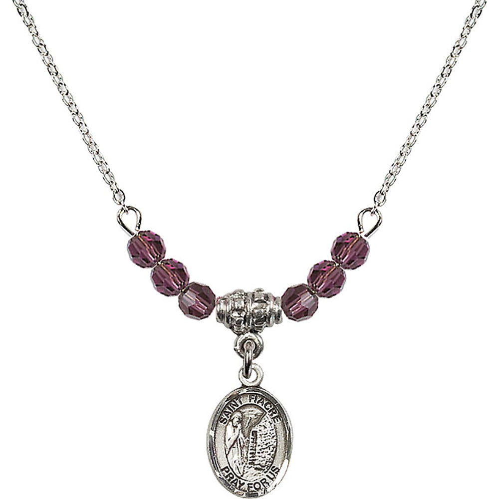 Sterling Silver Saint Fiacre Birthstone Necklace with Amethyst Beads - 9298