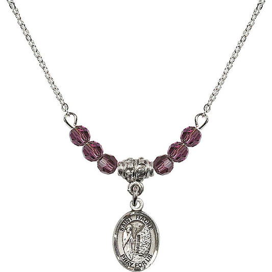 Sterling Silver Saint Fiacre Birthstone Necklace with Amethyst Beads - 9298