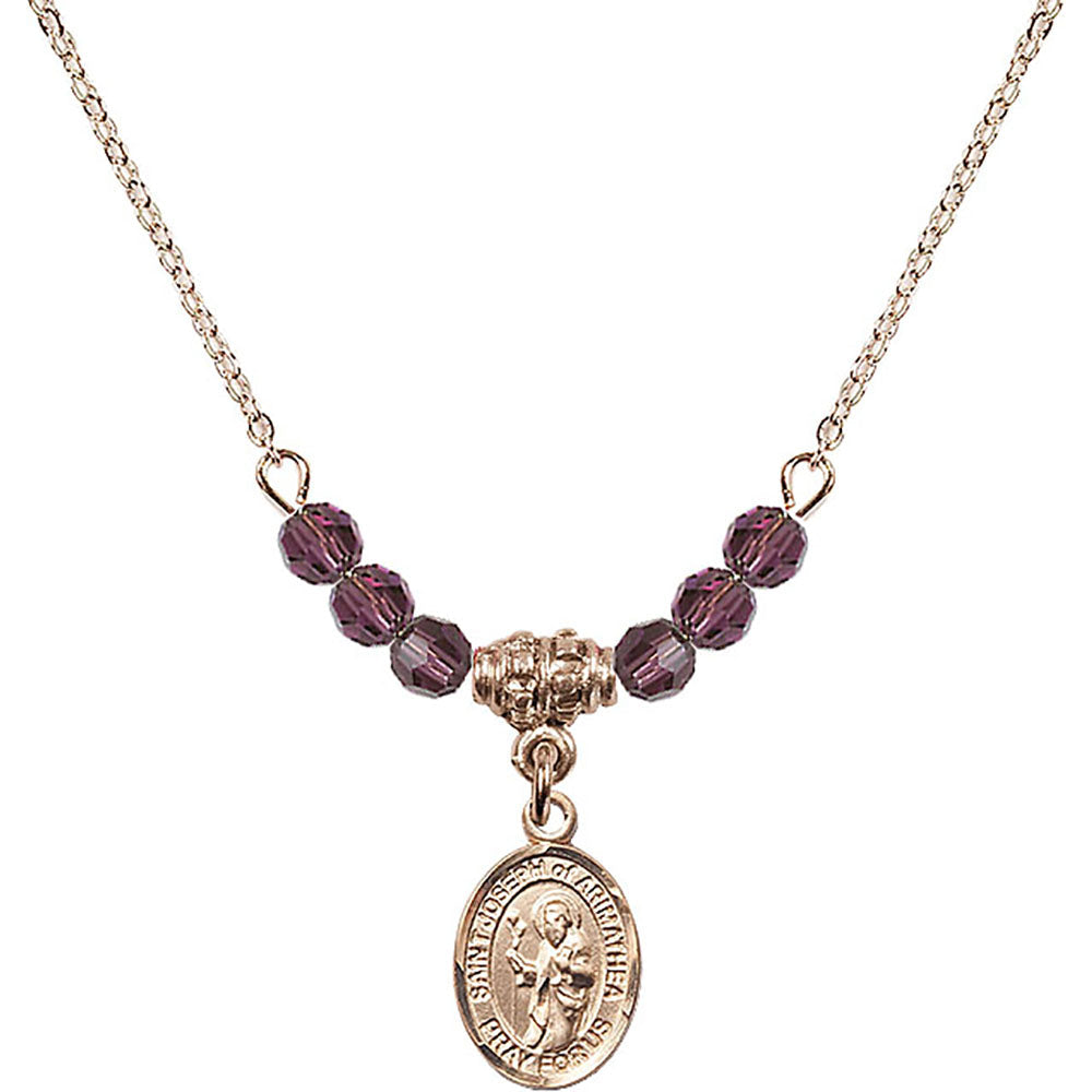 14kt Gold Filled Saint Joseph of Arimathea Birthstone Necklace with Amethyst Beads - 9300