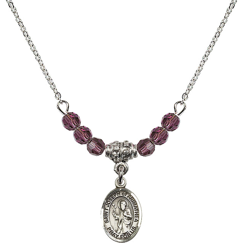 Sterling Silver Saint Joseph of Arimathea Birthstone Necklace with Amethyst Beads - 9300