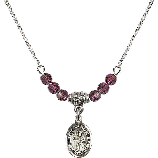 Sterling Silver Saint Joseph of Arimathea Birthstone Necklace with Amethyst Beads - 9300