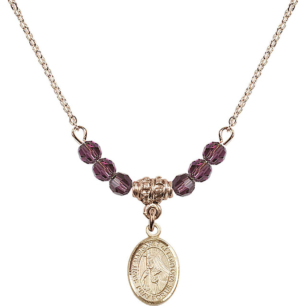 14kt Gold Filled Saint Margaret of Cortona Birthstone Necklace with Amethyst Beads - 9301