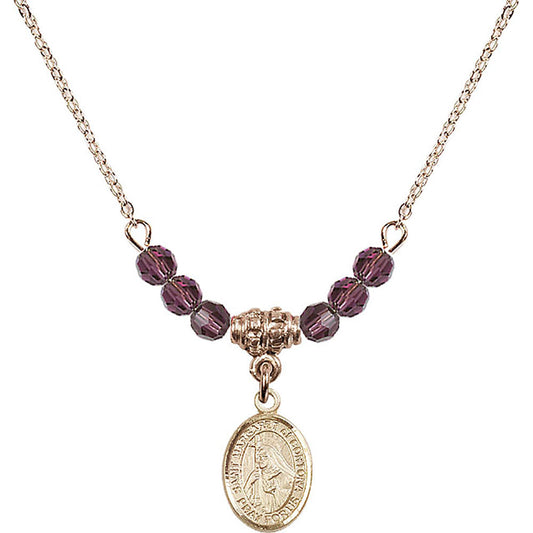 14kt Gold Filled Saint Margaret of Cortona Birthstone Necklace with Amethyst Beads - 9301