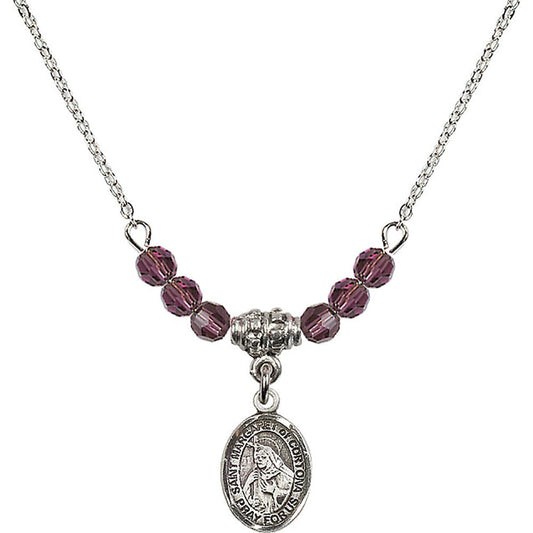 Sterling Silver Saint Margaret of Cortona Birthstone Necklace with Amethyst Beads - 9301