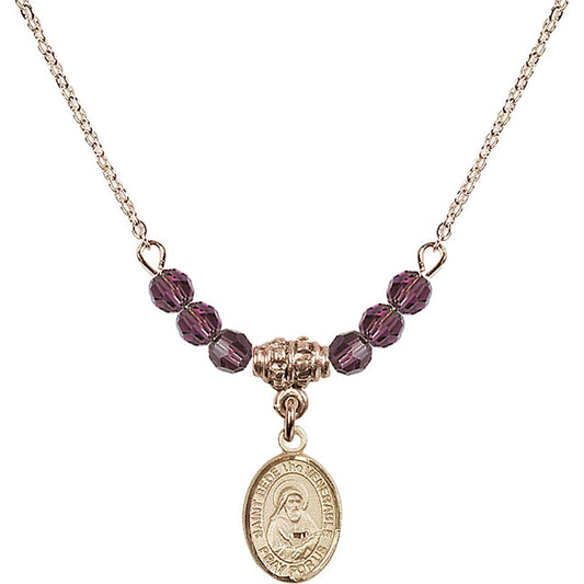 14kt Gold Filled Saint Bede the Venerable Birthstone Necklace with Amethyst Beads - 9302