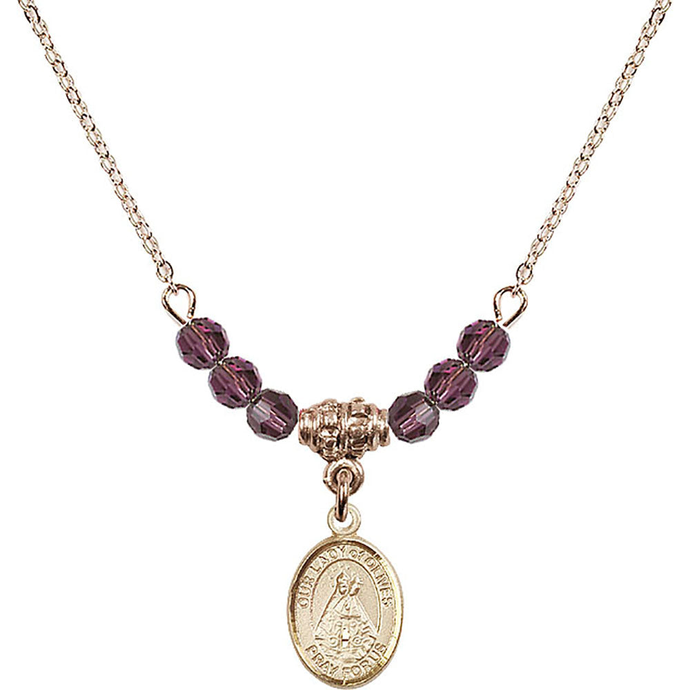 14kt Gold Filled Our Lady of Olives Birthstone Necklace with Amethyst Beads - 9303
