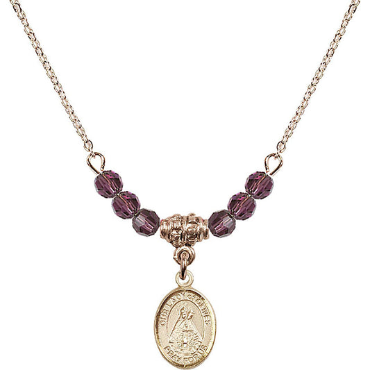 14kt Gold Filled Our Lady of Olives Birthstone Necklace with Amethyst Beads - 9303