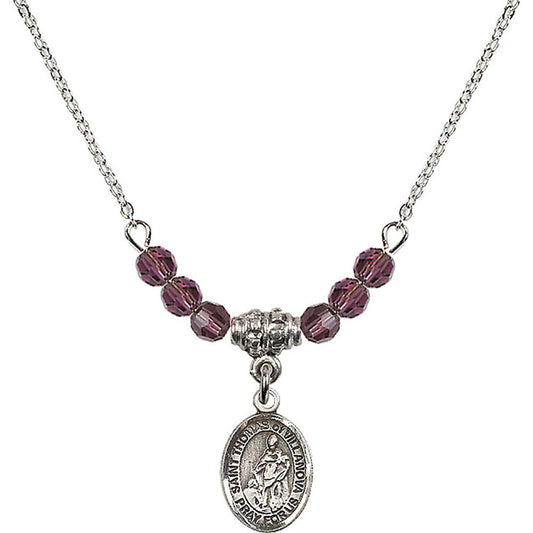 Sterling Silver Saint Thomas of Villanova Birthstone Necklace with Amethyst Beads - 9304