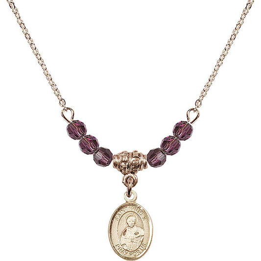 14kt Gold Filled Saint Pius X Birthstone Necklace with Amethyst Beads - 9305