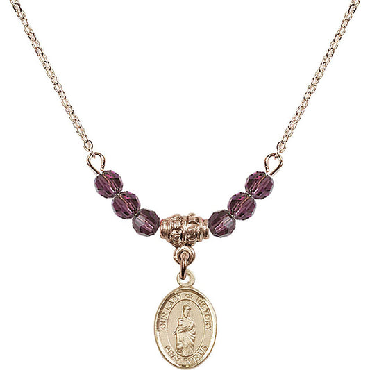 14kt Gold Filled Our Lady of Victory Birthstone Necklace with Amethyst Beads - 9306