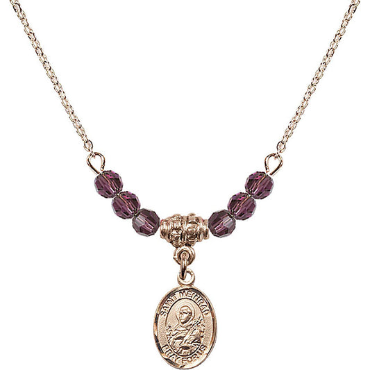 14kt Gold Filled Saint Meinrad of Einsiedeln Birthstone Necklace with Amethyst Beads - 9307