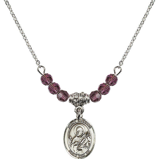 Sterling Silver Saint Meinrad of Einsiedeln Birthstone Necklace with Amethyst Beads - 9307