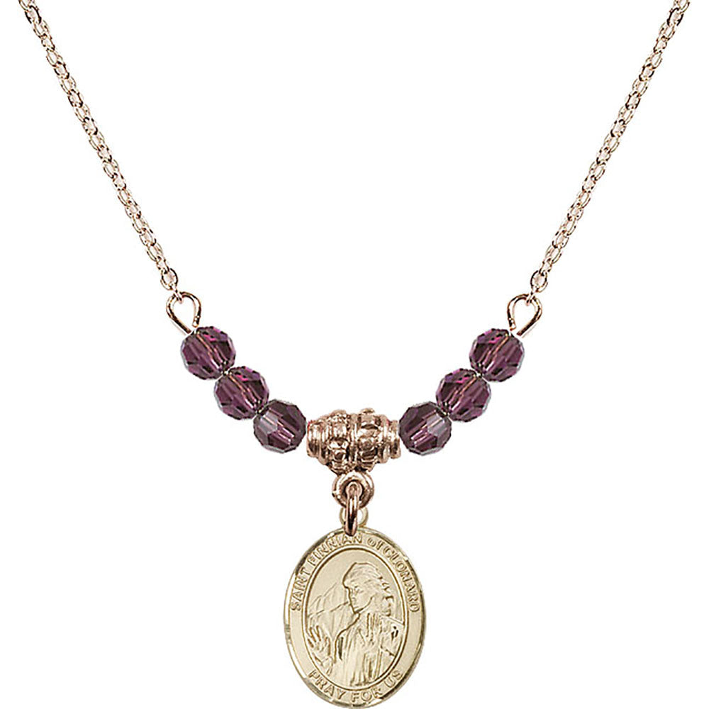 14kt Gold Filled Saint Finnian of Clonard Birthstone Necklace with Amethyst Beads - 9308
