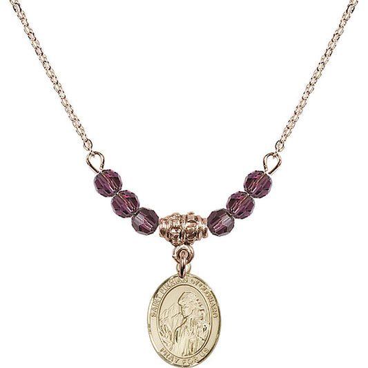 14kt Gold Filled Saint Finnian of Clonard Birthstone Necklace with Amethyst Beads - 9308