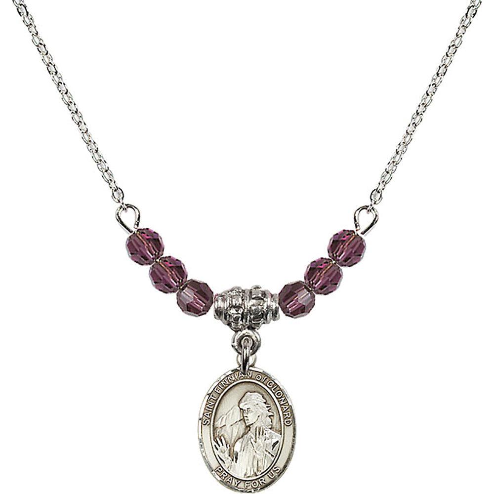 Sterling Silver Saint Finnian of Clonard Birthstone Necklace with Amethyst Beads - 9308