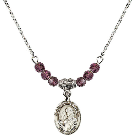 Sterling Silver Saint Finnian of Clonard Birthstone Necklace with Amethyst Beads - 9308