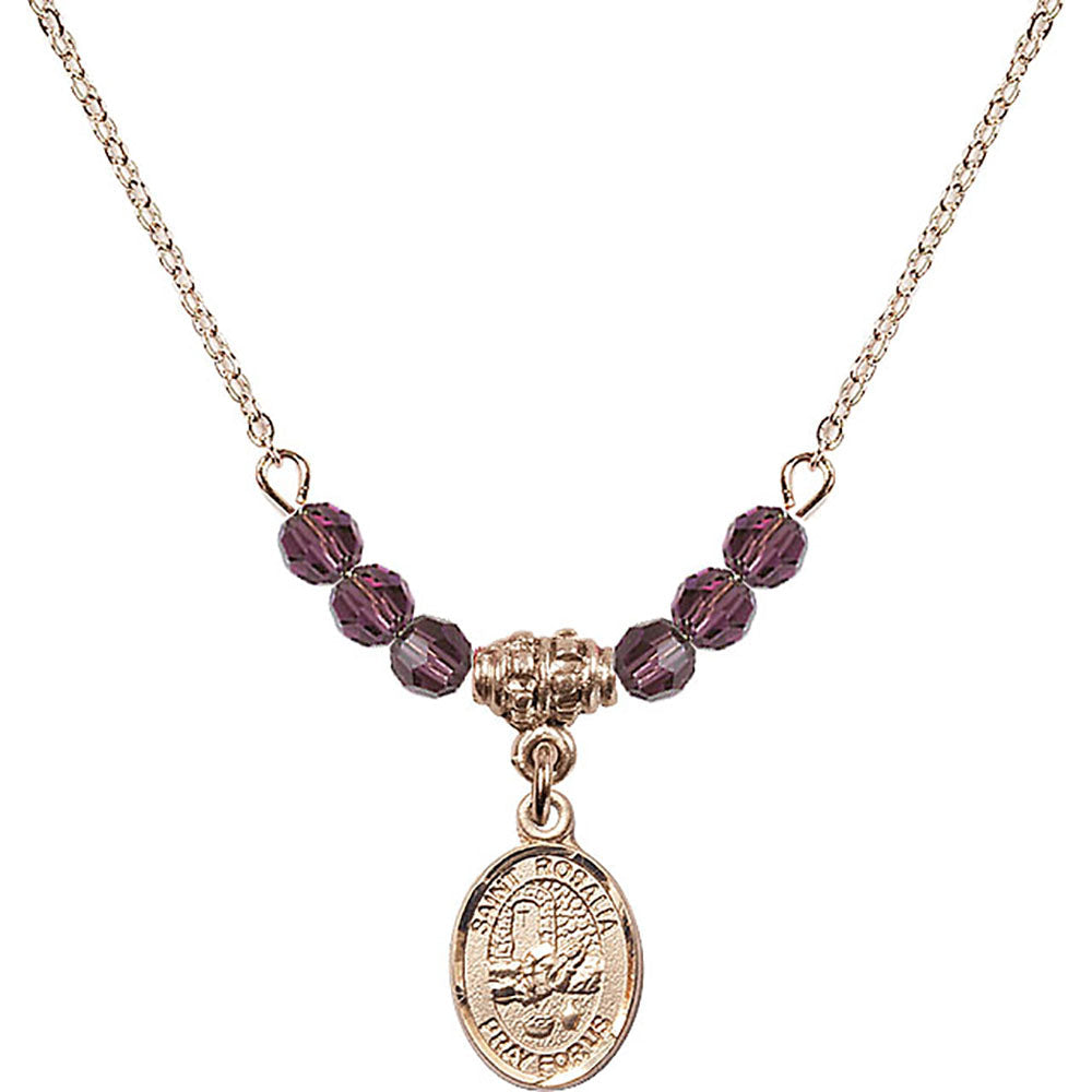 14kt Gold Filled Saint Rosalia Birthstone Necklace with Amethyst Beads - 9309