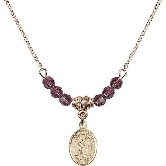 14kt Gold Filled Saint Roch Birthstone Necklace with Amethyst Beads - 9310