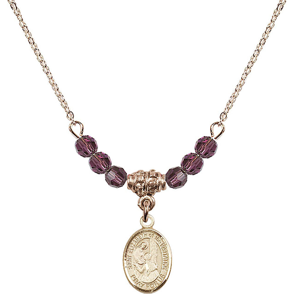 14kt Gold Filled Saint Elizabeth of the Visitation Birthstone Necklace with Amethyst Beads - 9311