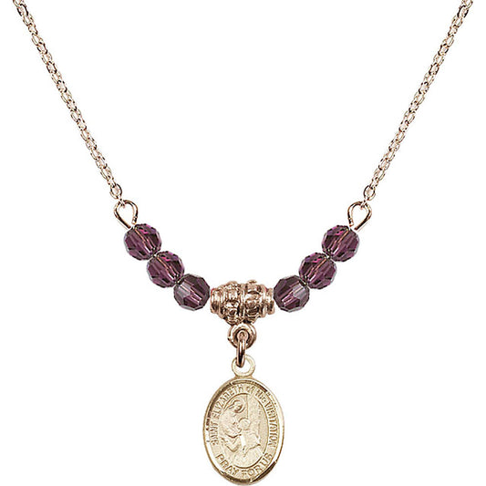14kt Gold Filled Saint Elizabeth of the Visitation Birthstone Necklace with Amethyst Beads - 9311