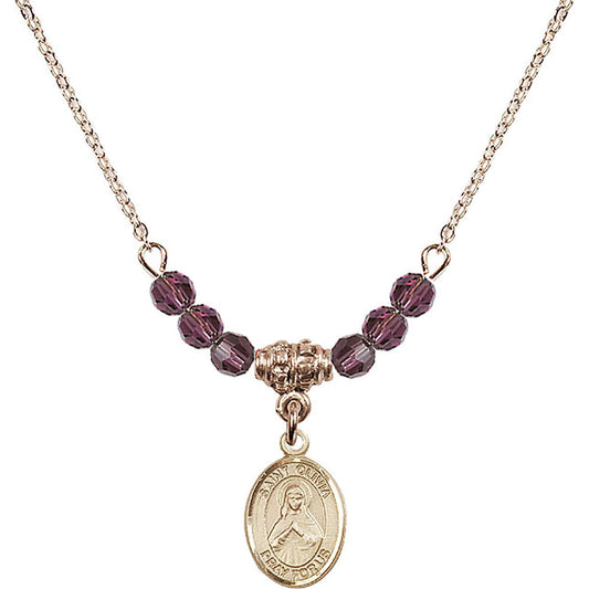 14kt Gold Filled Saint Olivia Birthstone Necklace with Amethyst Beads - 9312
