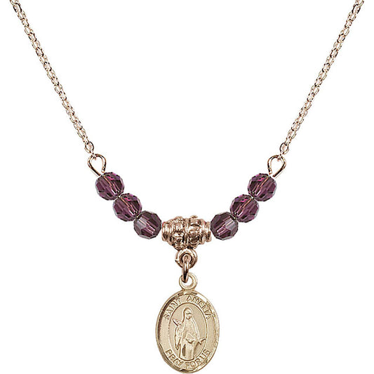 14kt Gold Filled Saint Amelia Birthstone Necklace with Amethyst Beads - 9313